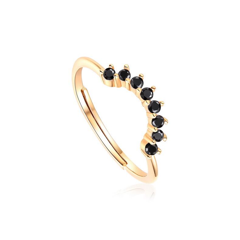 S925 Sterling Silver Ring with 9k Yellow Gold Plating White Cubic Zirconium /Black Cubic Zirconium